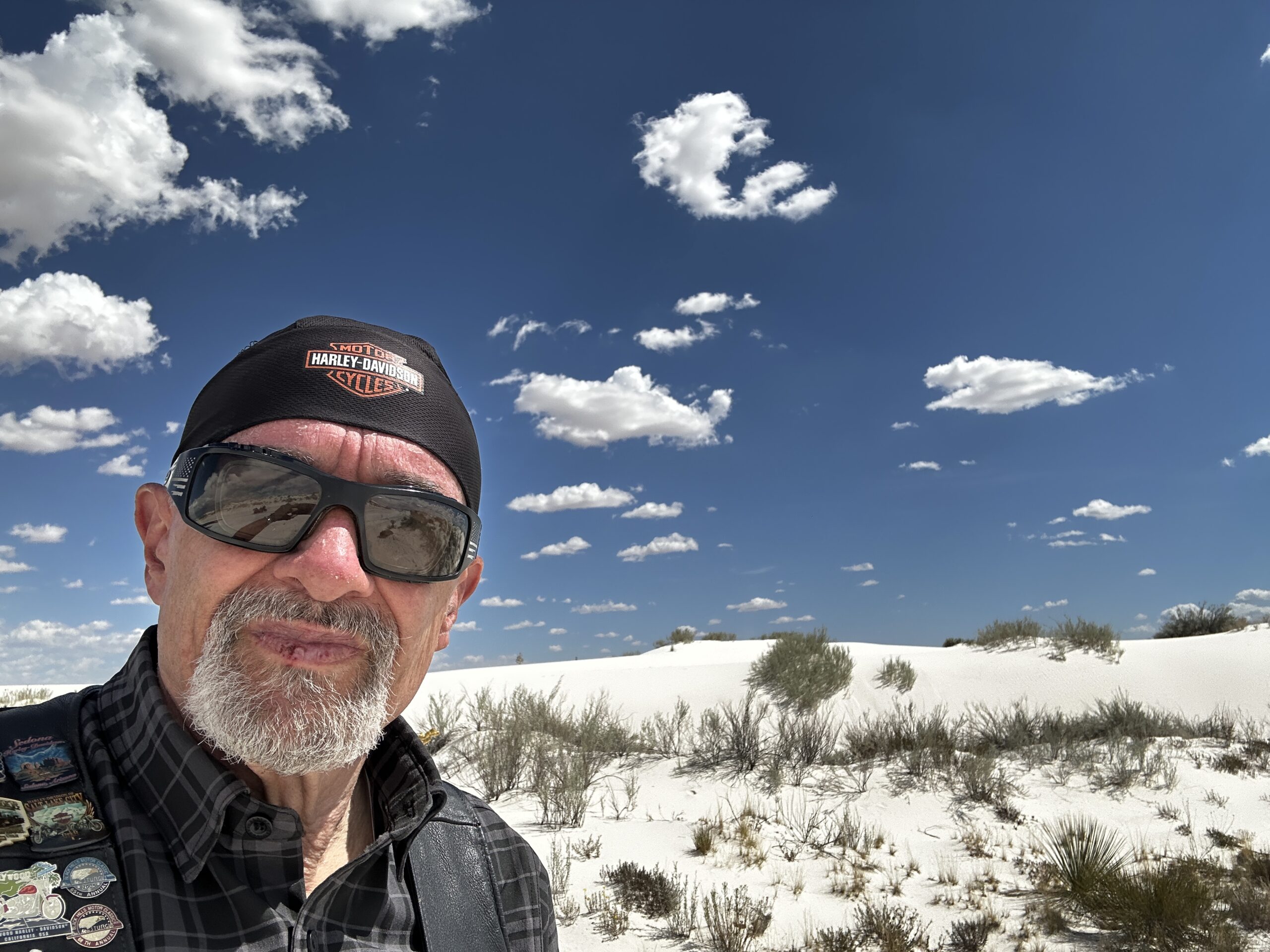 White Sands National Park – Beautiful, but limited in what I can do as the paved road ends before getting to the center of the dunes…sand on the road poor for a Harley!